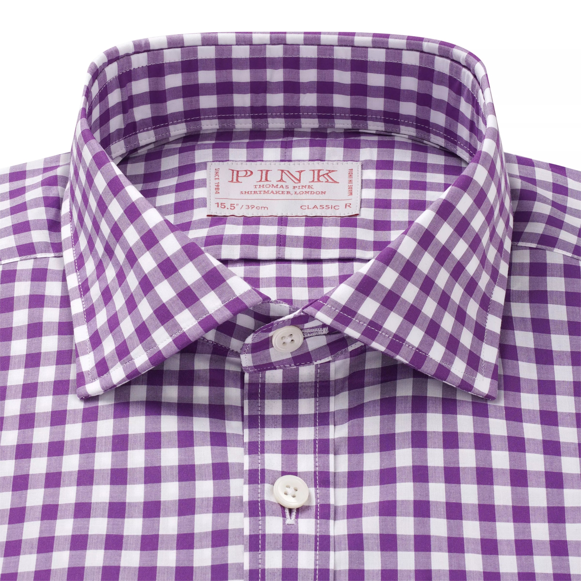 Purple & White Classic Fit Gingham Check Formal Shirt