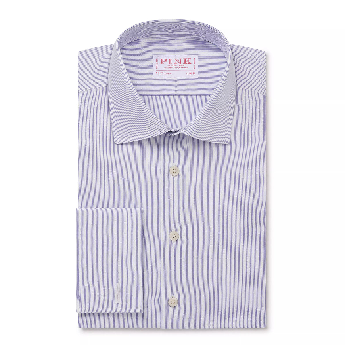 Deep Blue & White Slim Fit Double Cuff Pin Stripe Formal Shirt