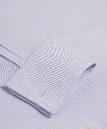Deep Blue & White Slim Fit Double Cuff Pin Stripe Formal Shirt