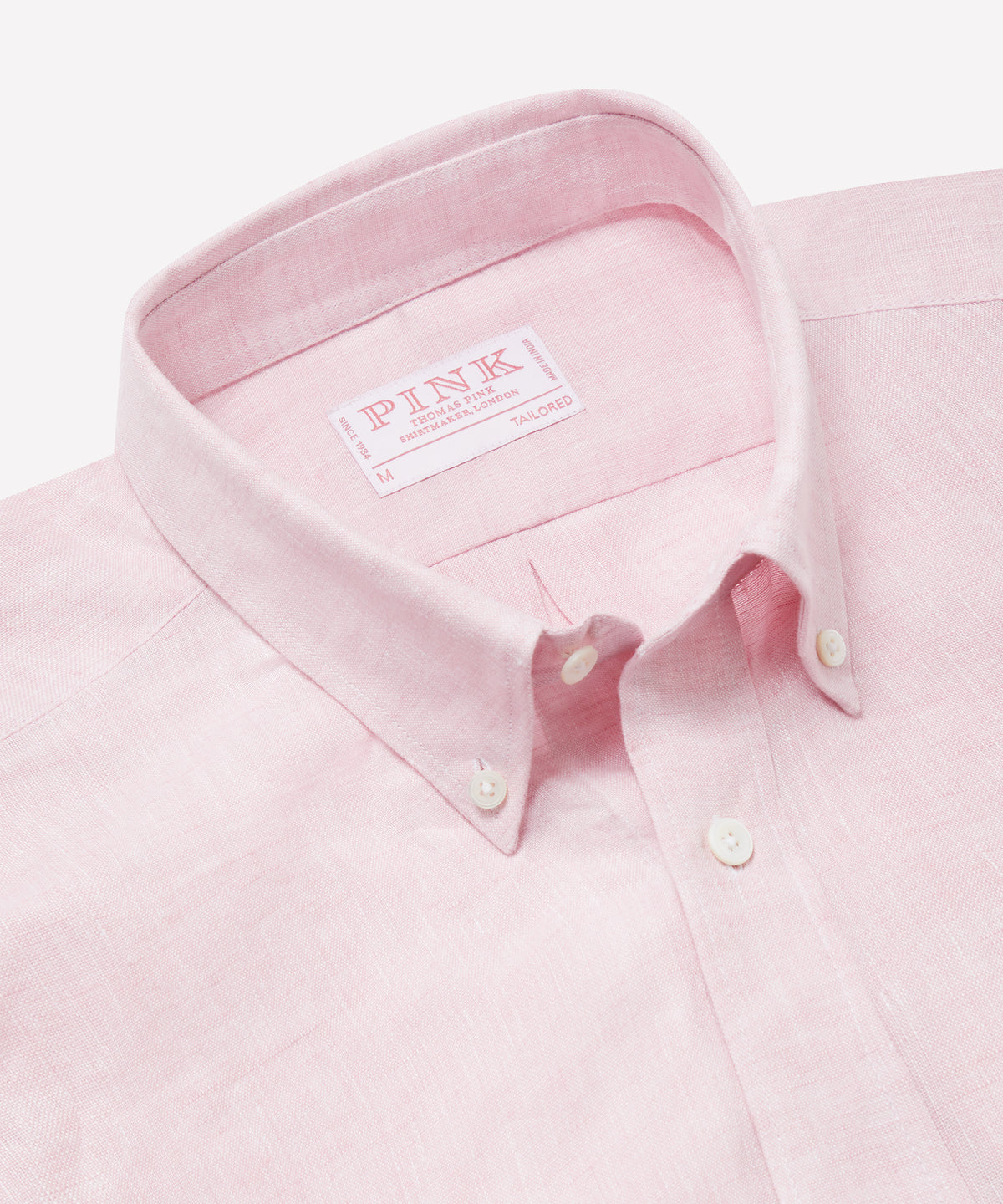 Pale Pink Tailored Fit Essential Linen Button Down Smart Casual Shirt