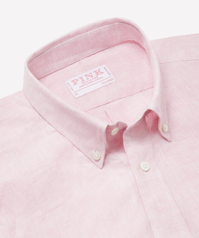 Pale Pink Tailored Fit Essential Linen Button Down Smart Casual Shirt