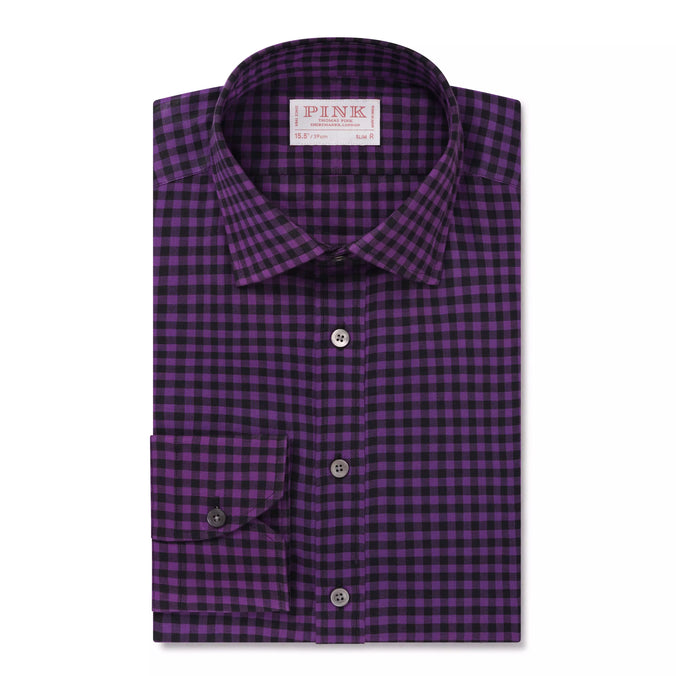 Purple & Black Slim Fit Flannel Gingham Check Formal Shirt