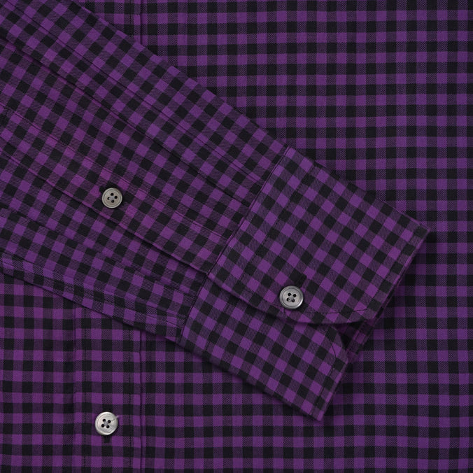 Purple & Black Slim Fit Flannel Gingham Check Formal Shirt