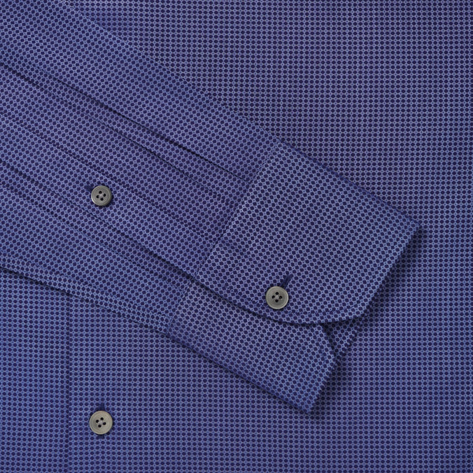 Blue & Navy Slim Fit Diamond Motif Piquet Formal Shirt