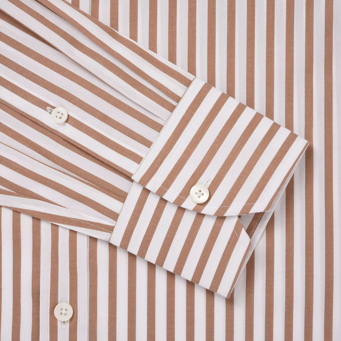 Brown & White Slim Fit Natural Stretch Stripe Formal Shirt