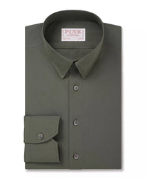Olive Green Slim Fit Solid Cotton Poplin Formal Shirt
