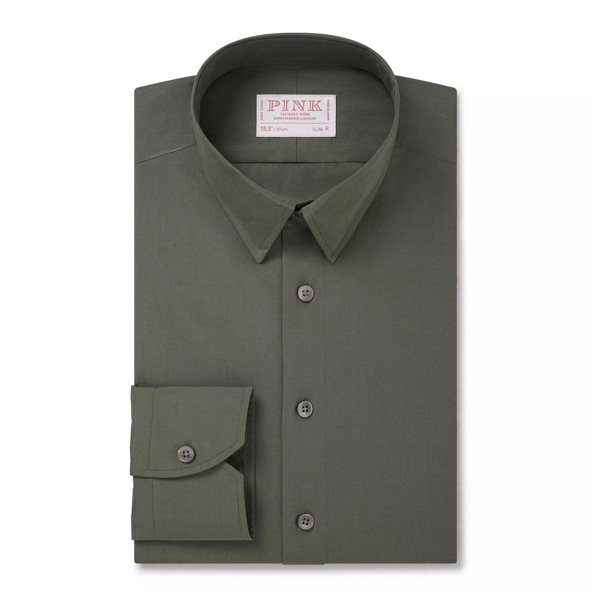 Olive Green Slim Fit Solid Cotton Poplin Formal Shirt