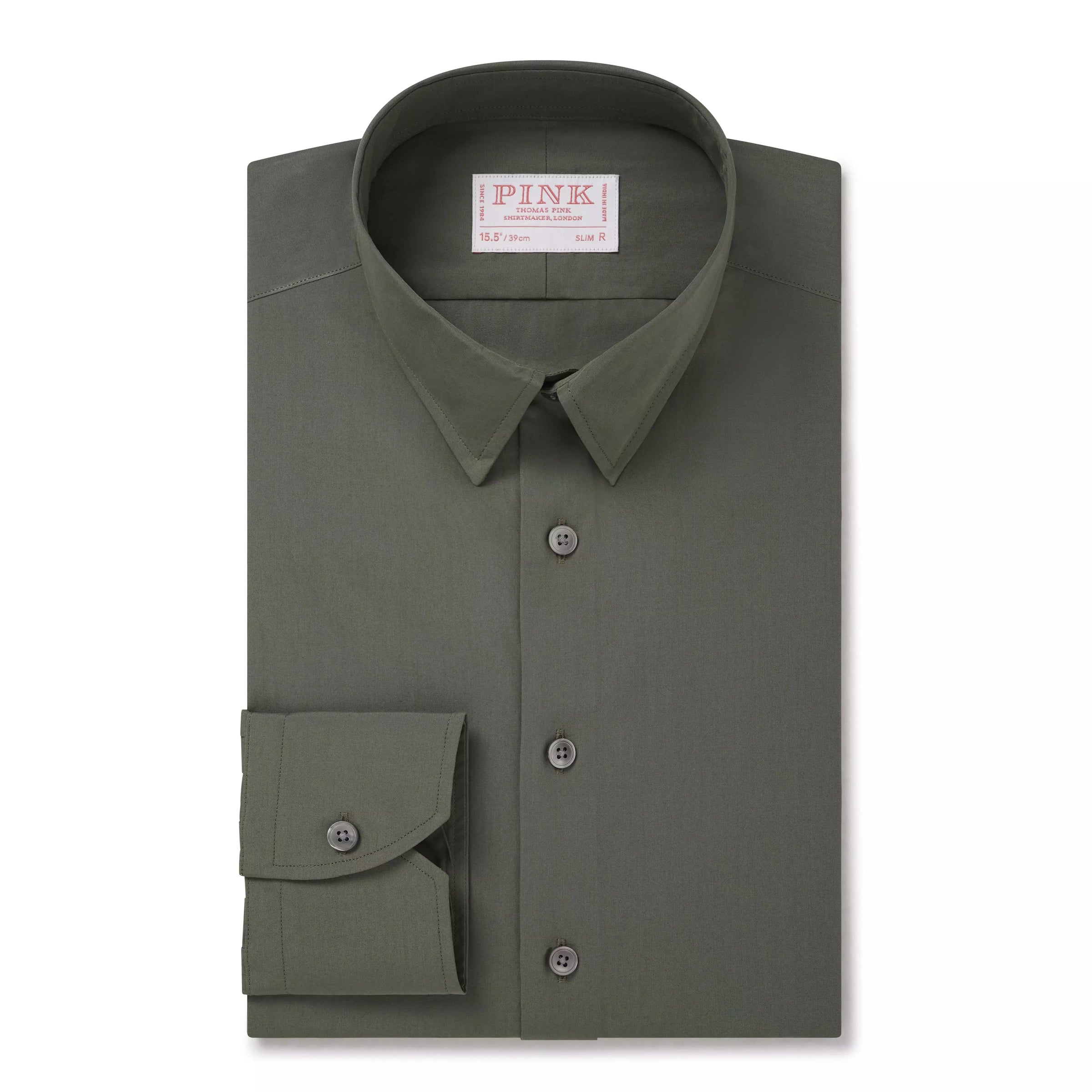 Olive Green Slim Fit Solid Cotton Poplin Formal Shirt