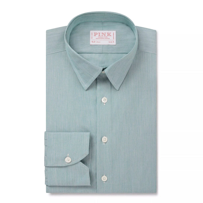 Deep Green & White Slim Fit Hairline Rope Stripe Formal Shirt