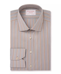 Oatmeal & Multicolour Tailored Fit Multi Track Stripe Formal Shirt