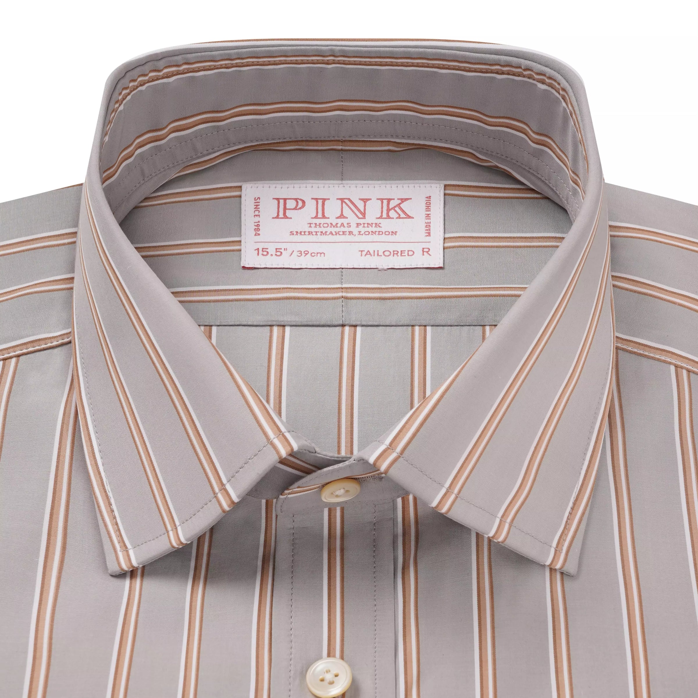 Oatmeal & Multicolour Tailored Fit Multi Track Stripe Formal Shirt