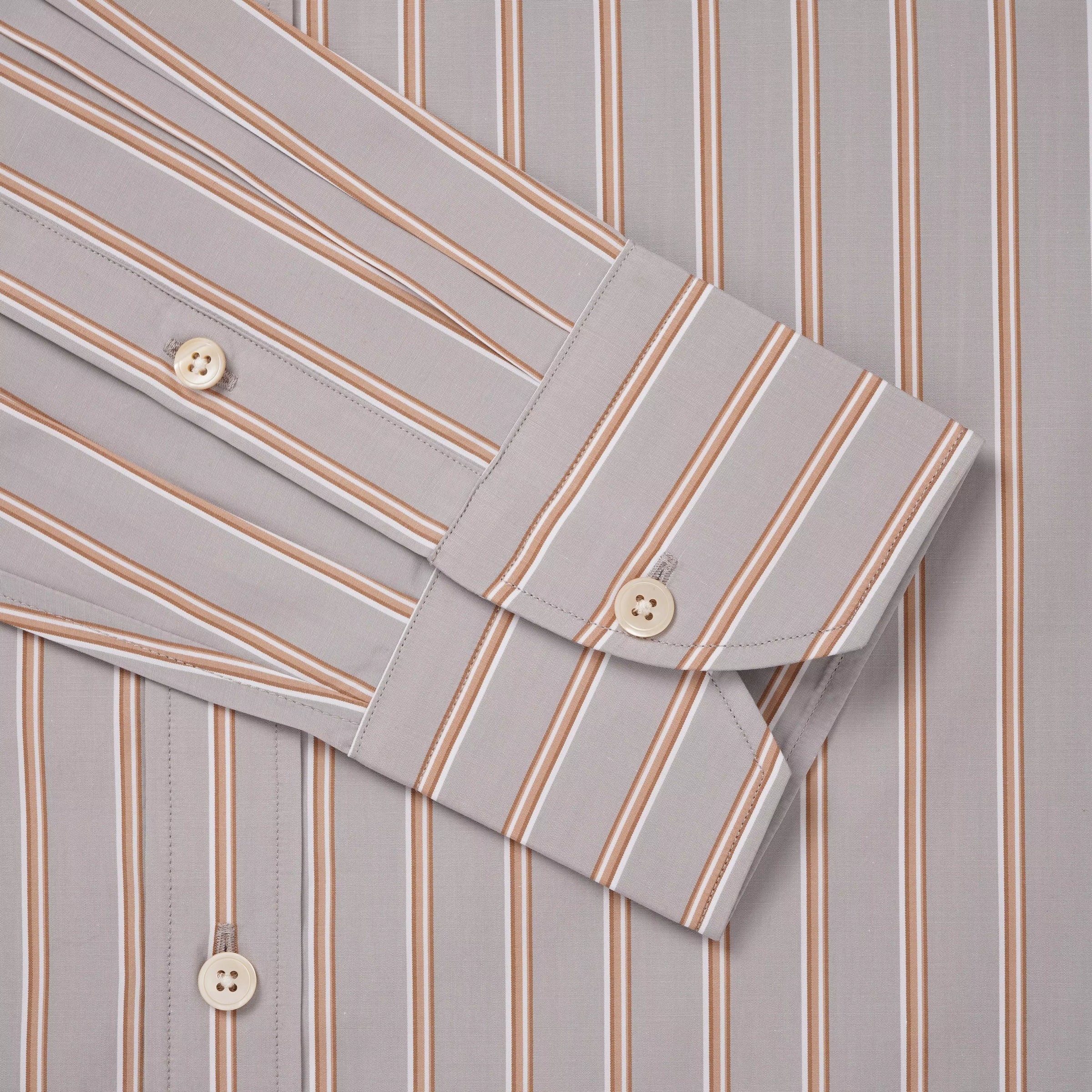 Oatmeal & Multicolour Tailored Fit Multi Track Stripe Formal Shirt