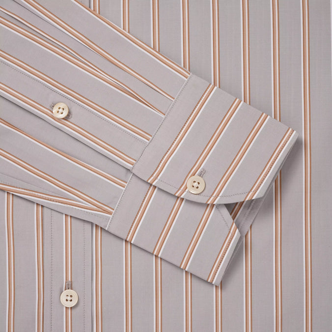 Oatmeal & Multicolour Tailored Fit Multi Track Stripe Formal Shirt