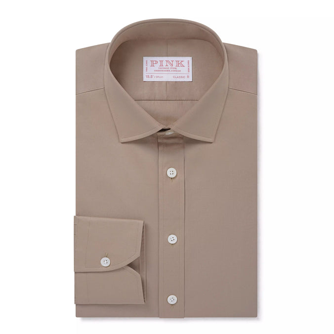 Tan Classic Fit Poplin Formal Shirt