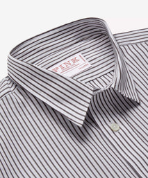 Brown & White Tailored Fit Smart Casual Striped Cotton Shirt