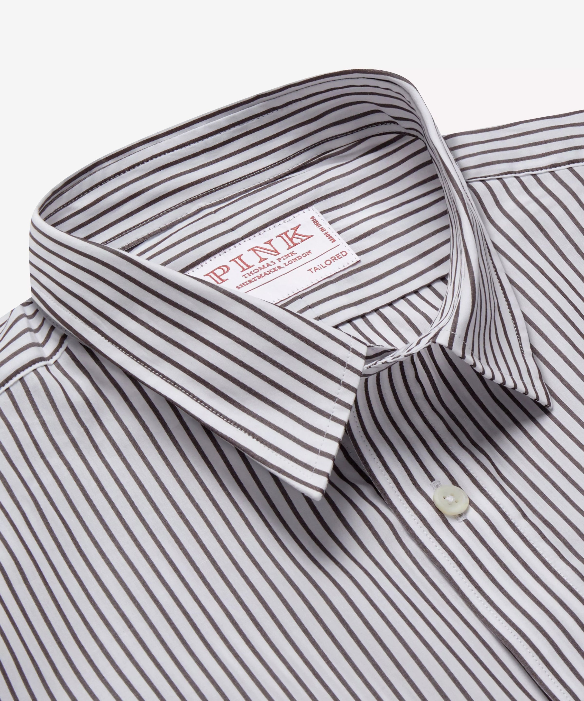 Brown & White Tailored Fit Smart Casual Striped Cotton Shirt