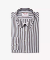 Brown & White Tailored Fit Smart Casual Striped Cotton Shirt
