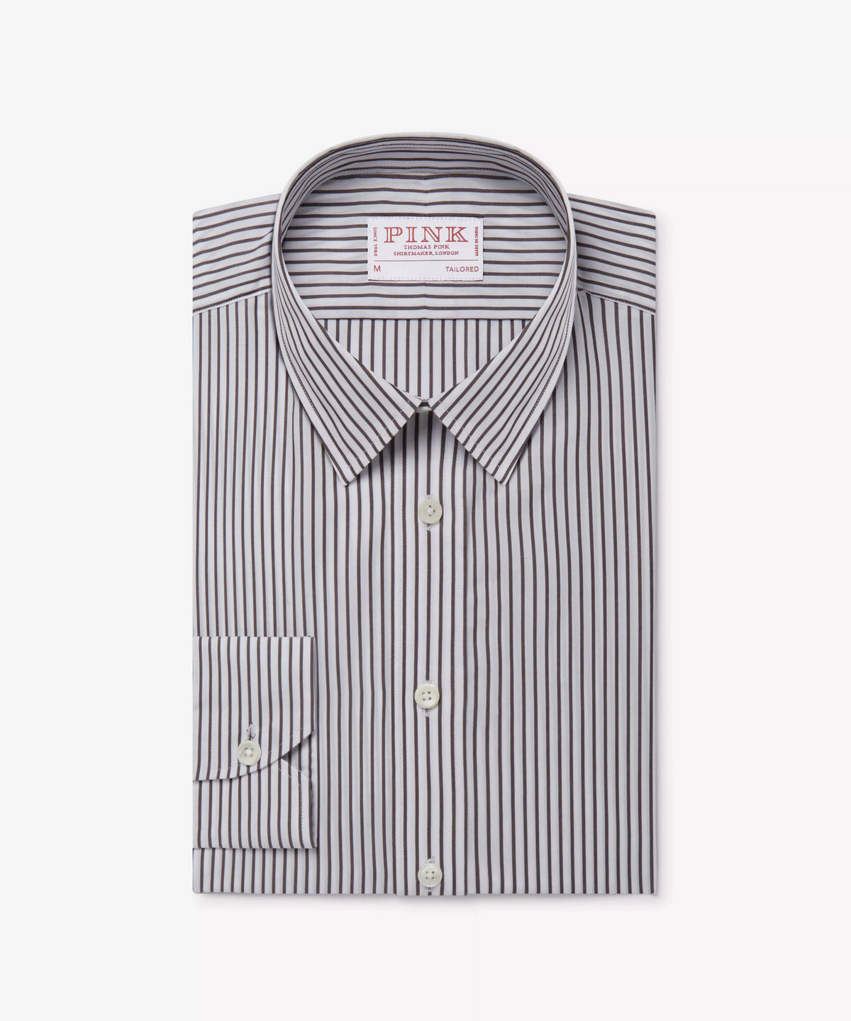 Brown & White Tailored Fit Smart Casual Striped Cotton Shirt