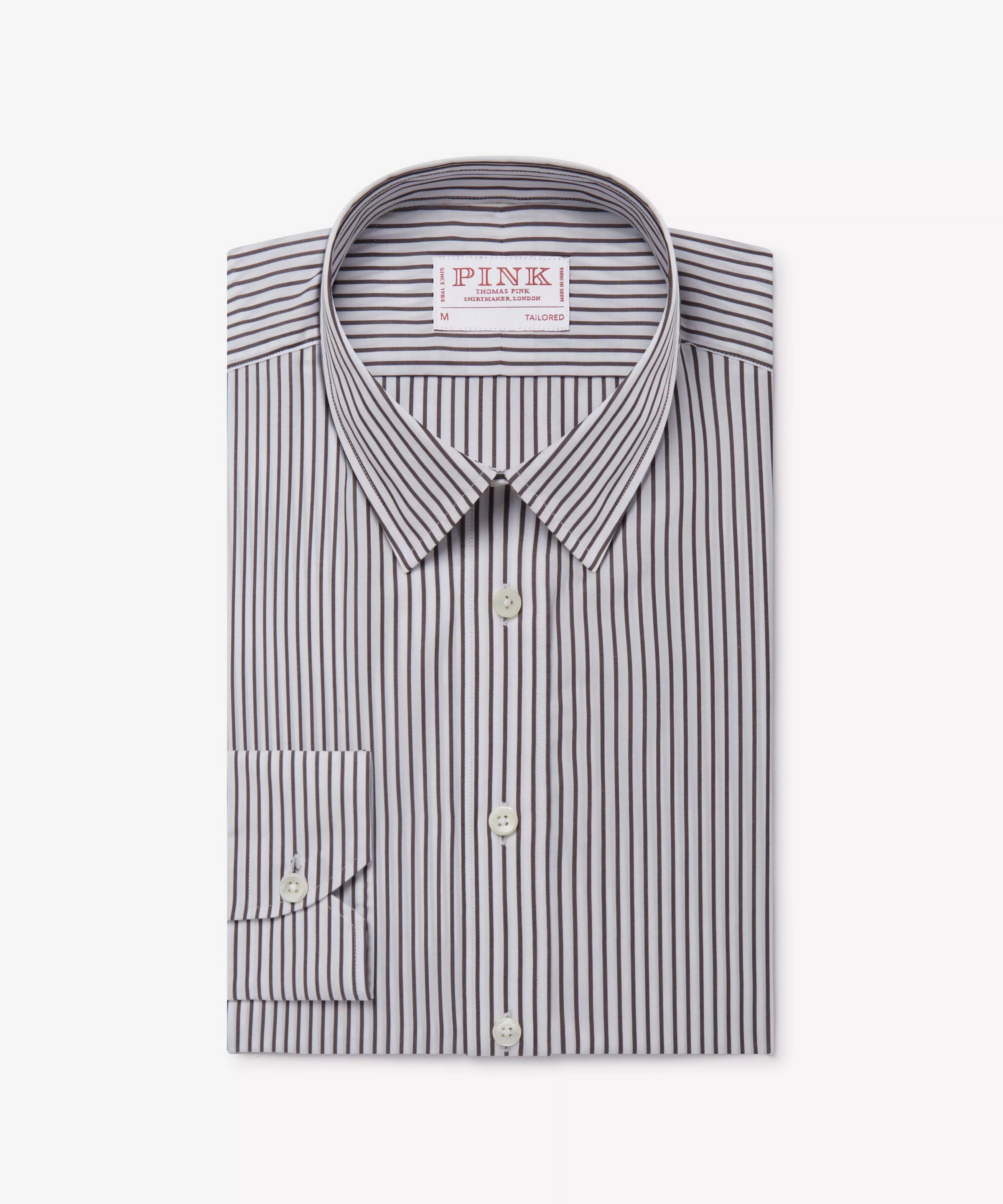 Brown & White Tailored Fit Smart Casual Striped Cotton Shirt