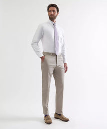 Stone Tailored Fit Cotton Twill Flat Front Trouser